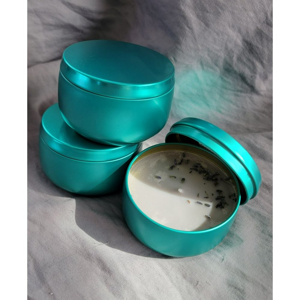 Massage Soy Candles in Beautiful Teal Tin- Lavender